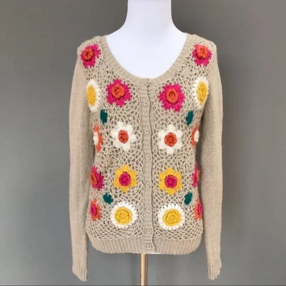 FLYING TOMATO floral crochet cardigan, S. - Picture 5 of 7